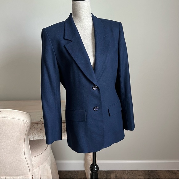 Pendleton Blazer Vintage Classic Virgin Wool Dress Jacket Navy Blue 8 - Picture 4 of 17